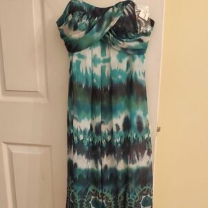 Joseph Ribkoff Strapless Teal and White Dress